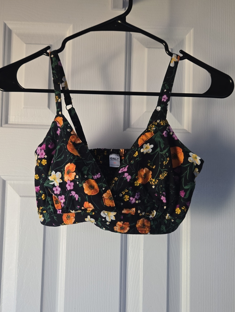 Only (Old Navy)Black Floral Crop Bralette with Orange, White & Purple Blooms-XS